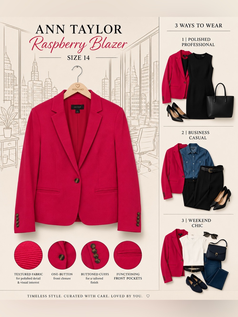 Ann Taylor Raspberry Pink One-Button Tailored Blazer | Size 14
